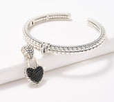 JAI Sterling Silver Pave Heart Lock Cuff and Enhancer, 6-1/4"
